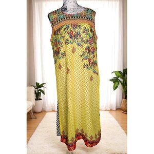 Biba Size 38 Sleeveless Maxi Dress, Bright, Yellow Sheath, Flower Flowy, Medium